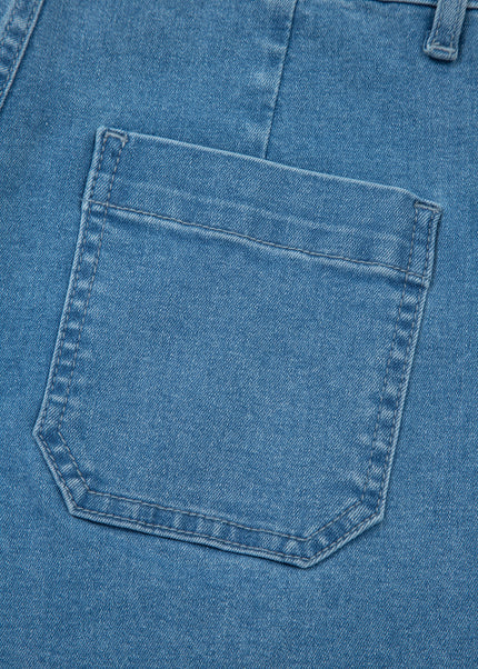 Dusk Blue Retro Washed Patch Pocket Loose Jeans