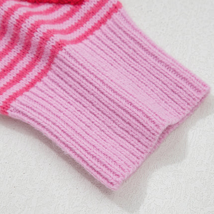 Gray Stripe Contrast Heart Pattern Valentine Knit Sweater