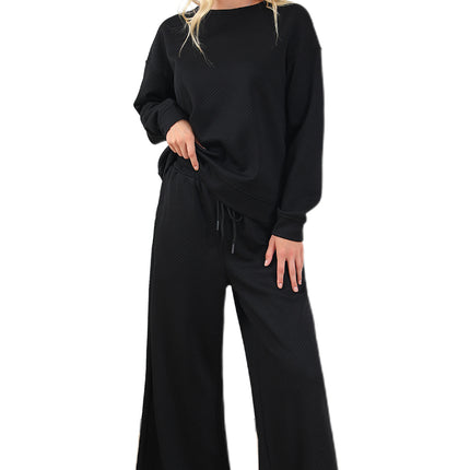 Navy Blue Ultra Loose Textured 2pcs Slouchy Outfit Set