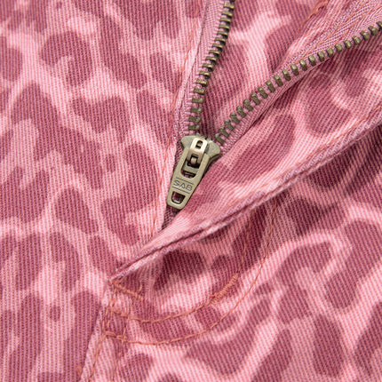Rose Leopard Frayed Edge Wide Leg High Waist Jeans