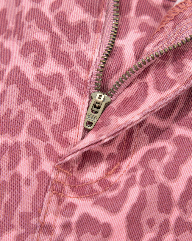 Rose Leopard Frayed Edge Wide Leg High Waist Jeans