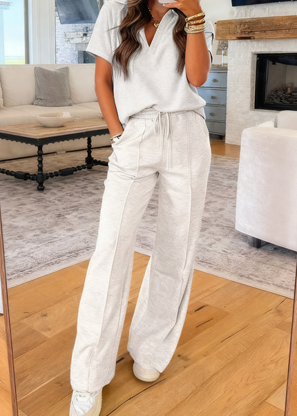Light Grey Polo Tee Casual Pant Set