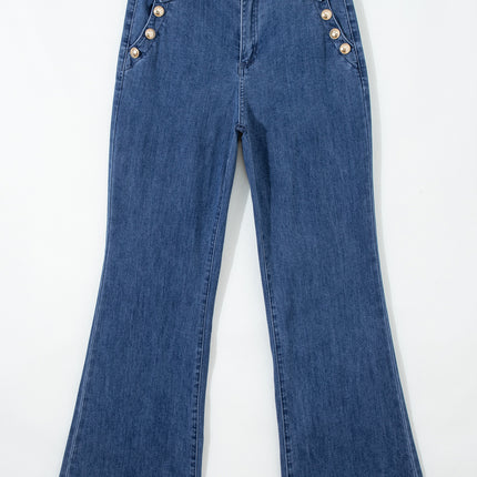 Ashleigh Blue Golden Button Detail Rolled Edge Flare Leg Jeans