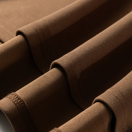 Coffee Solid Color V Neck Top and High Waist Pants Set