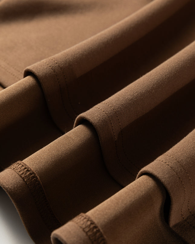 Coffee Solid Color V Neck Top and High Waist Pants Set