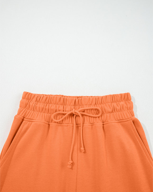 Flamingo Drop Shoulder Puff Sleeve Crop Pullover Drawstring Wide Leg Pants Set