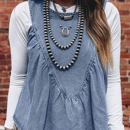 Myosotis Denim Pleated Patchwork Sleeveless Top