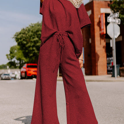 Black Textured Loose Fit T Shirt and Drawstring Pants Set