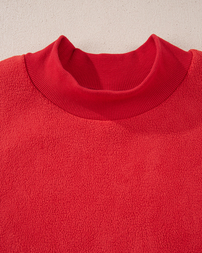 Bright Pink Oversize Drop Shoulder Reversible Mock Neck Sweatshirt