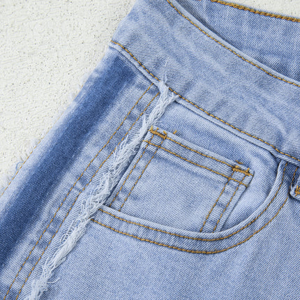 Beau Blue Contrast Stripe Frayed Side Panel Patchwork Shift Jeans
