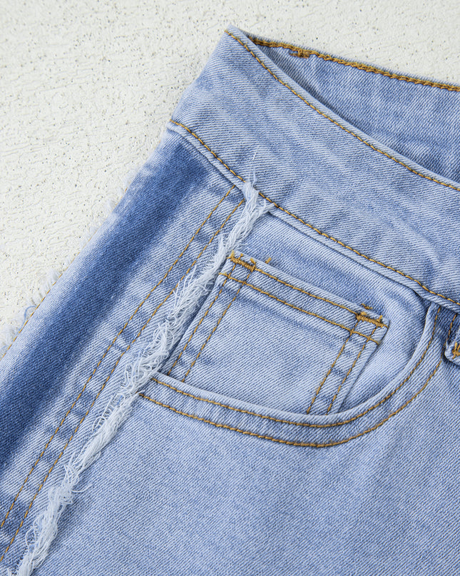 Beau Blue Contrast Stripe Frayed Side Panel Patchwork Shift Jeans