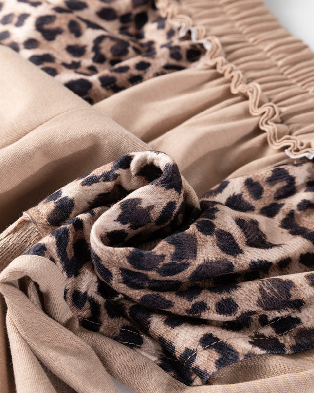 Straw Yellow Leopard Patchwork Wide Leg Pants