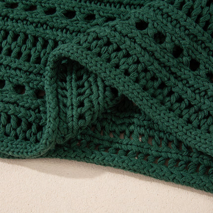 Smoke Gray Hollow-out Cable Knit Cropped Sweater