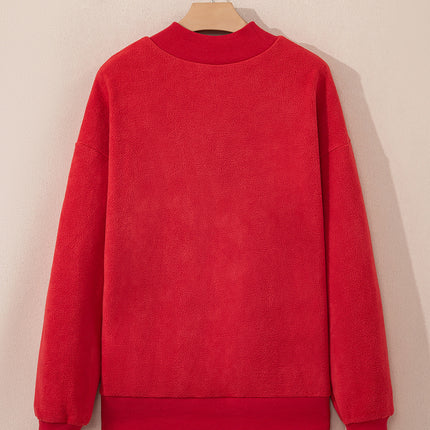 Bright Pink Oversize Drop Shoulder Reversible Mock Neck Sweatshirt