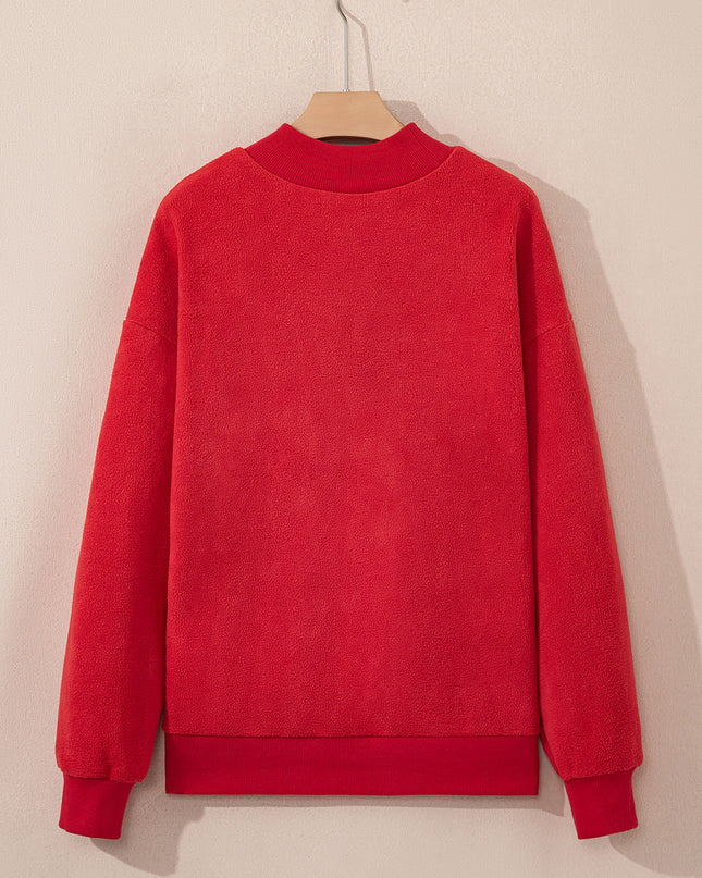 Bright Pink Oversize Drop Shoulder Reversible Mock Neck Sweatshirt