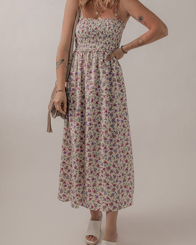 Multicolour Bohemian Ditsy Floral Smocked Fit Flare Sundress