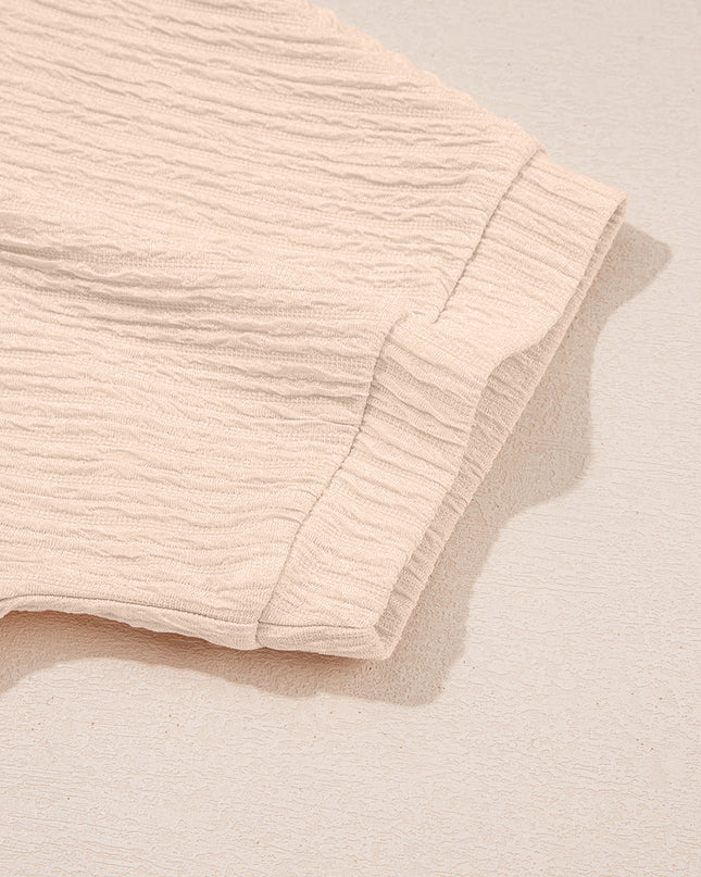 Pink Textured V Neck T Shirt and Shorts Set