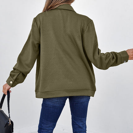 Blackish Green Solid Color Zip Up Button Flap Pocket Shirt Collar Jackets