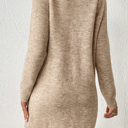 Parchment Button Lace Detail Raglan Sleeve Shift Mini Sweater Dress