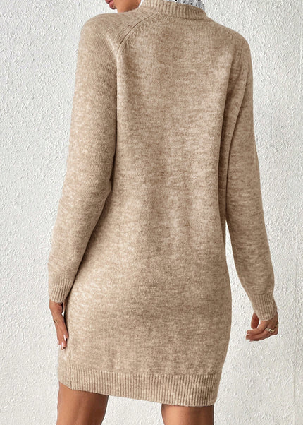 Parchment Button Lace Detail Raglan Sleeve Shift Mini Sweater Dress