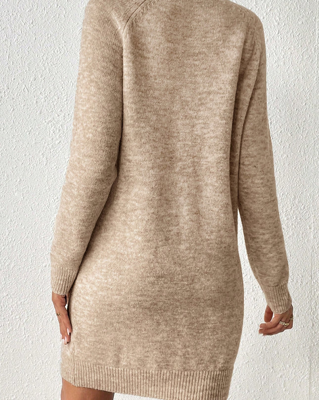Parchment Button Lace Detail Raglan Sleeve Shift Mini Sweater Dress