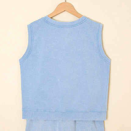 Myosotis 2 Pieces Cotton Tank Top Lined Split Skirt Set