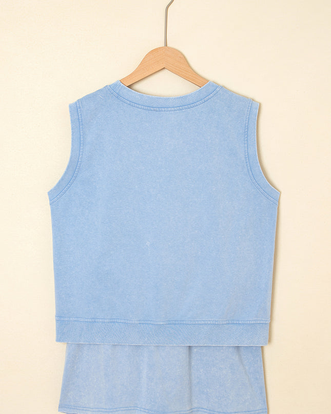 Myosotis 2 Pieces Cotton Tank Top Lined Split Skirt Set