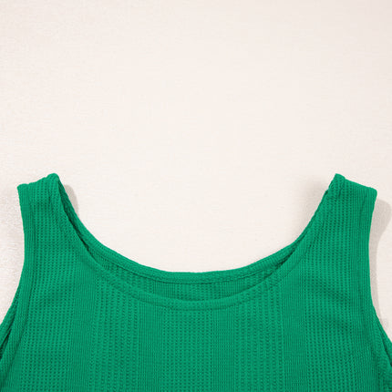 Beau Blue Solid Color Ribbed Ruffle Tank Top and Pants Set