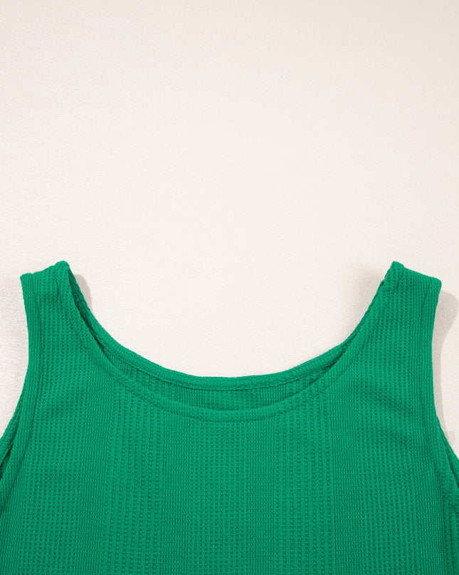Beau Blue Solid Color Ribbed Ruffle Tank Top and Pants Set