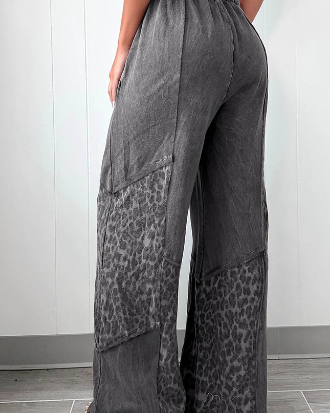 Coffee Leopard Patchwork Loose Pants