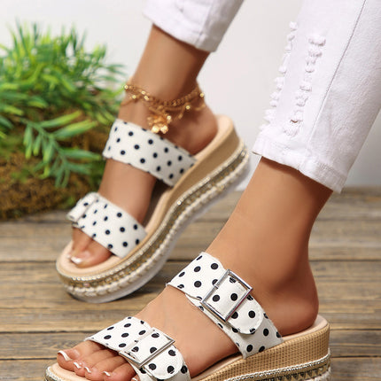 Black Polka Dot Double Buckle Platform Slippers