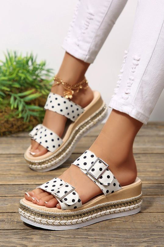 Black Polka Dot Double Buckle Platform Slippers