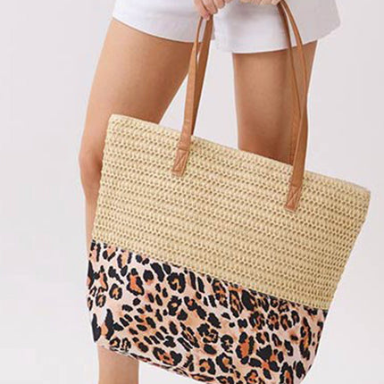 Leopard Woven Large Tote Bag