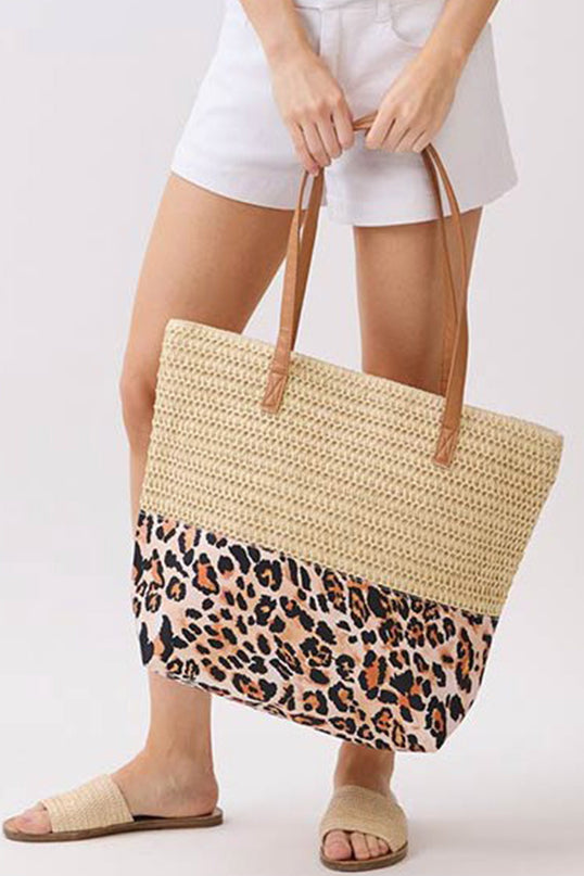 Leopard Woven Large Tote Bag