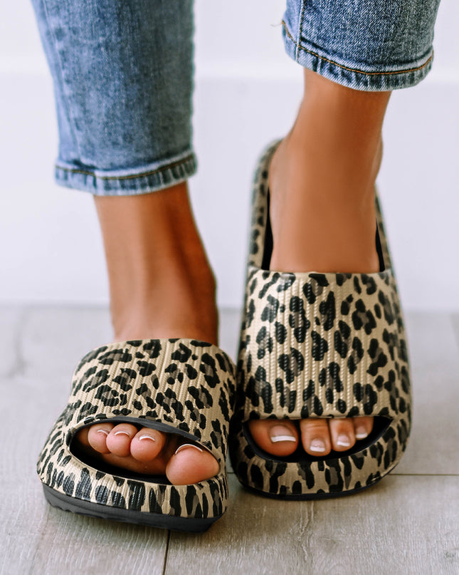 Black Print Thick Sole Slip On Slippers