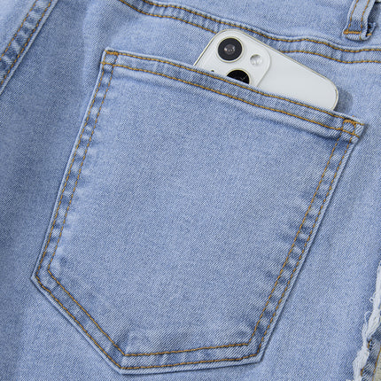 Beau Blue Contrast Stripe Frayed Side Panel Patchwork Shift Jeans