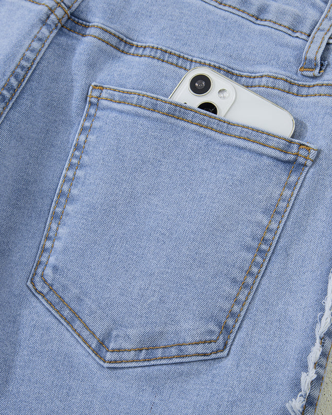 Beau Blue Contrast Stripe Frayed Side Panel Patchwork Shift Jeans