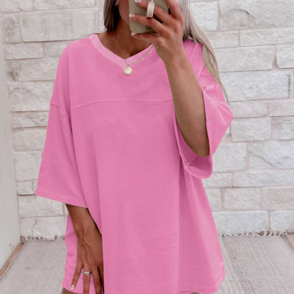 Meadow Mist Green Solid Loose V Neck Half Sleeve Tee and Shorts Set