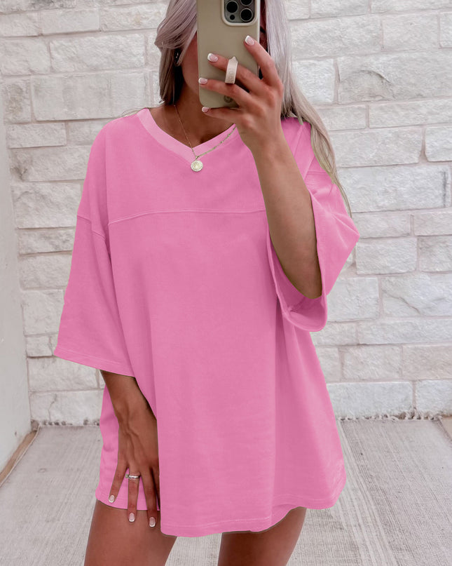 Meadow Mist Green Solid Loose V Neck Half Sleeve Tee and Shorts Set