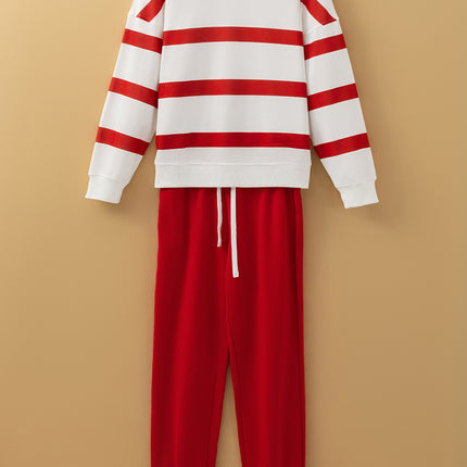 Brown Stripe Striped Drop Shoulder Pullover and Jogger Pants Set