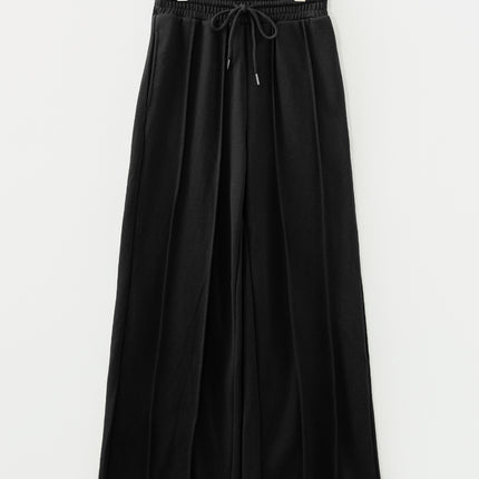 Black Seamed Drawstring High Waist Wide Leg Sweatpants