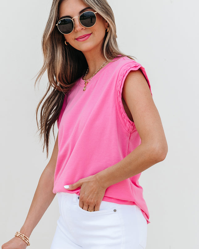 Bonbon Braided Cap Sleeve Crew Neck T Shirt