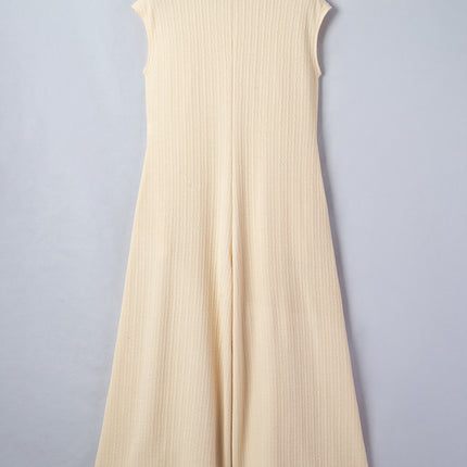 Jet Stream Half Buttons Ribbed Knit Wide Leg Jumpsuit