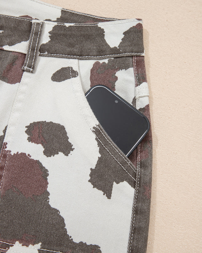 Brown Cow Spots Printed Multi Pocketed Jeans