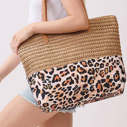 Leopard Woven Large Tote Bag