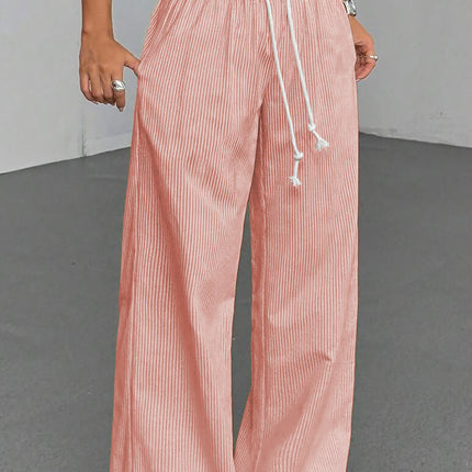 Pink Stripe Drawstring Plus Size Loose Pants