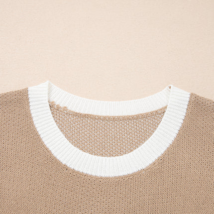 Goat Horse Shoe Pattern Contrast Trim Short Sleeve Sweater