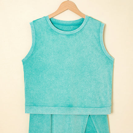 Myosotis 2 Pieces Cotton Tank Top Lined Split Skirt Set