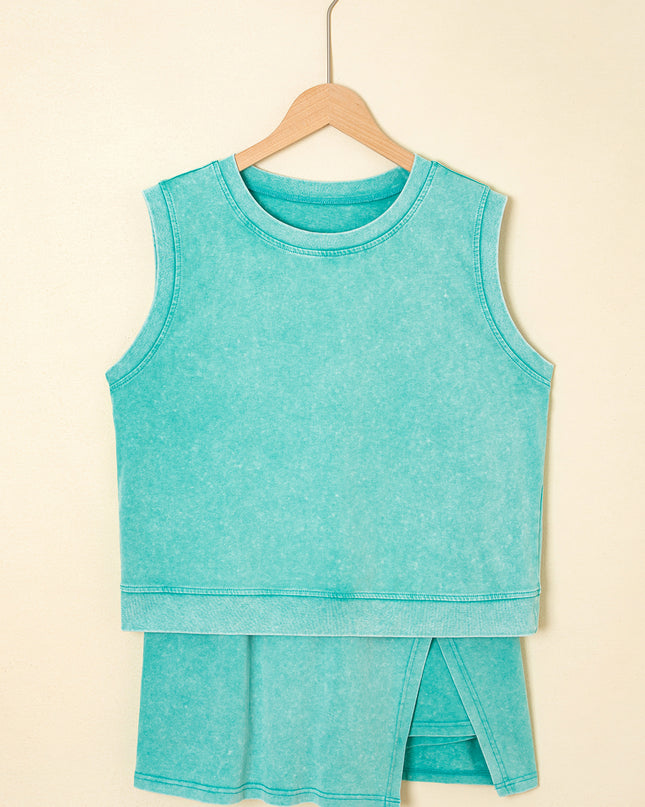 Myosotis 2 Pieces Cotton Tank Top Lined Split Skirt Set