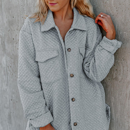 Black Retro Quilted Flap Pocket Button Shacket